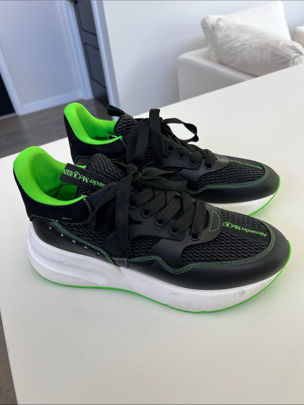 Alexander McQueen oversized black and neon green lace up sneakers size 42